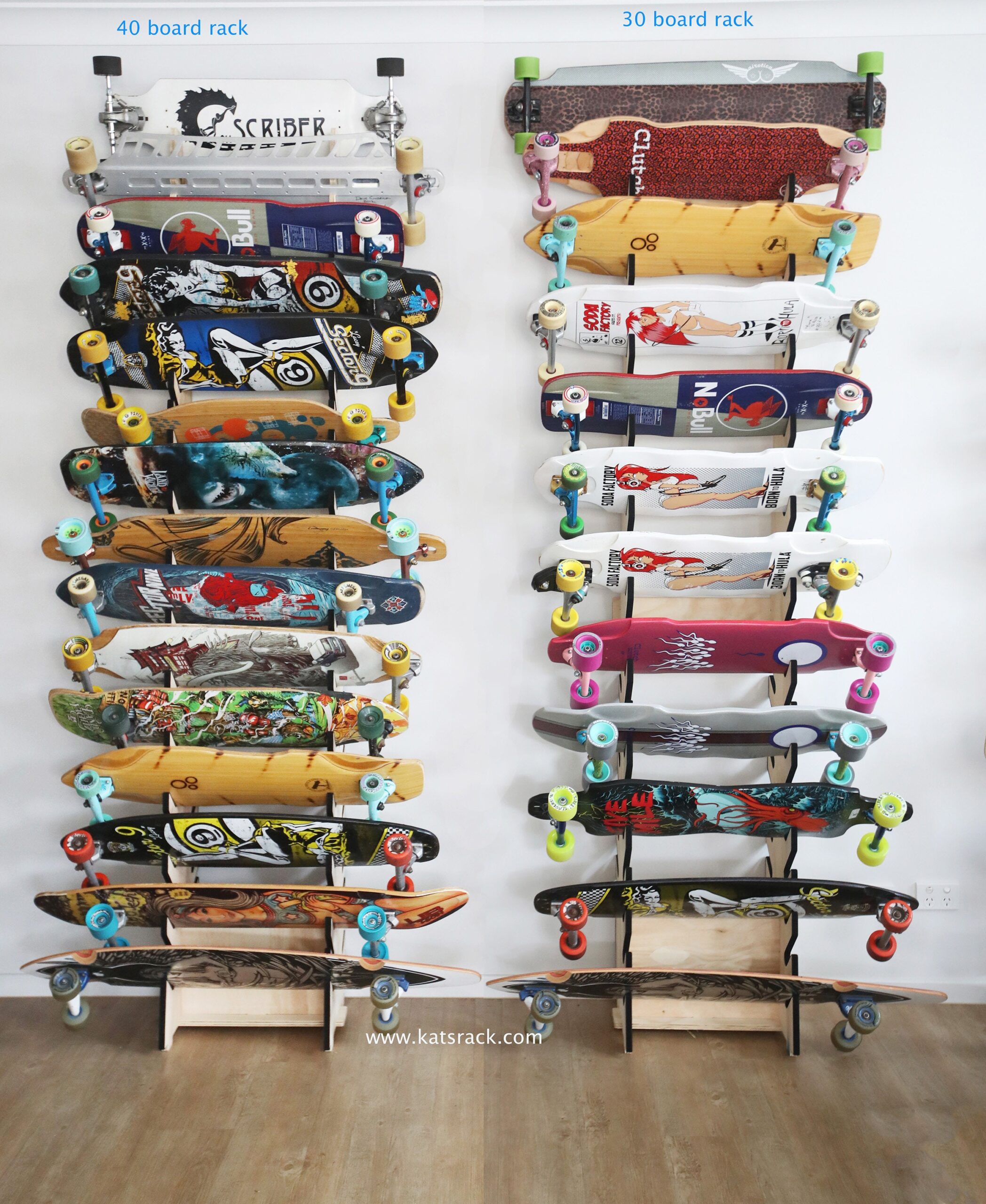 12 Board (30 Slots) 2.4m Freestanding Skateboard Rack for LongBoards, Wakeboards, Snowboards, Water Ski, Snow Ski, Kite Surf boards